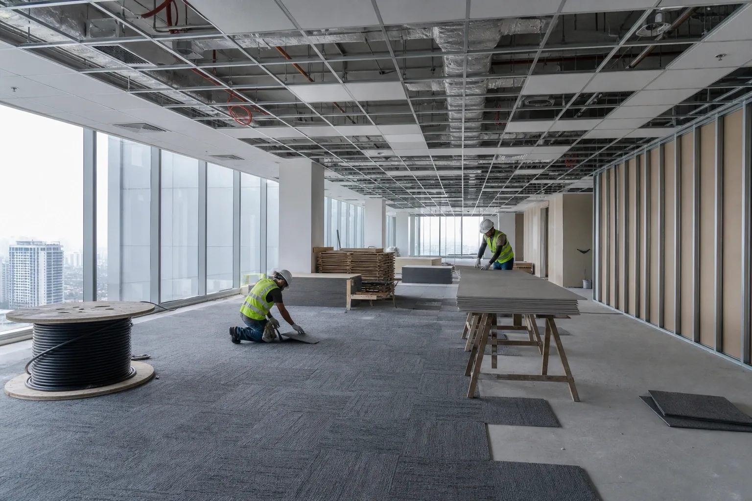 Office ceiling services under installation