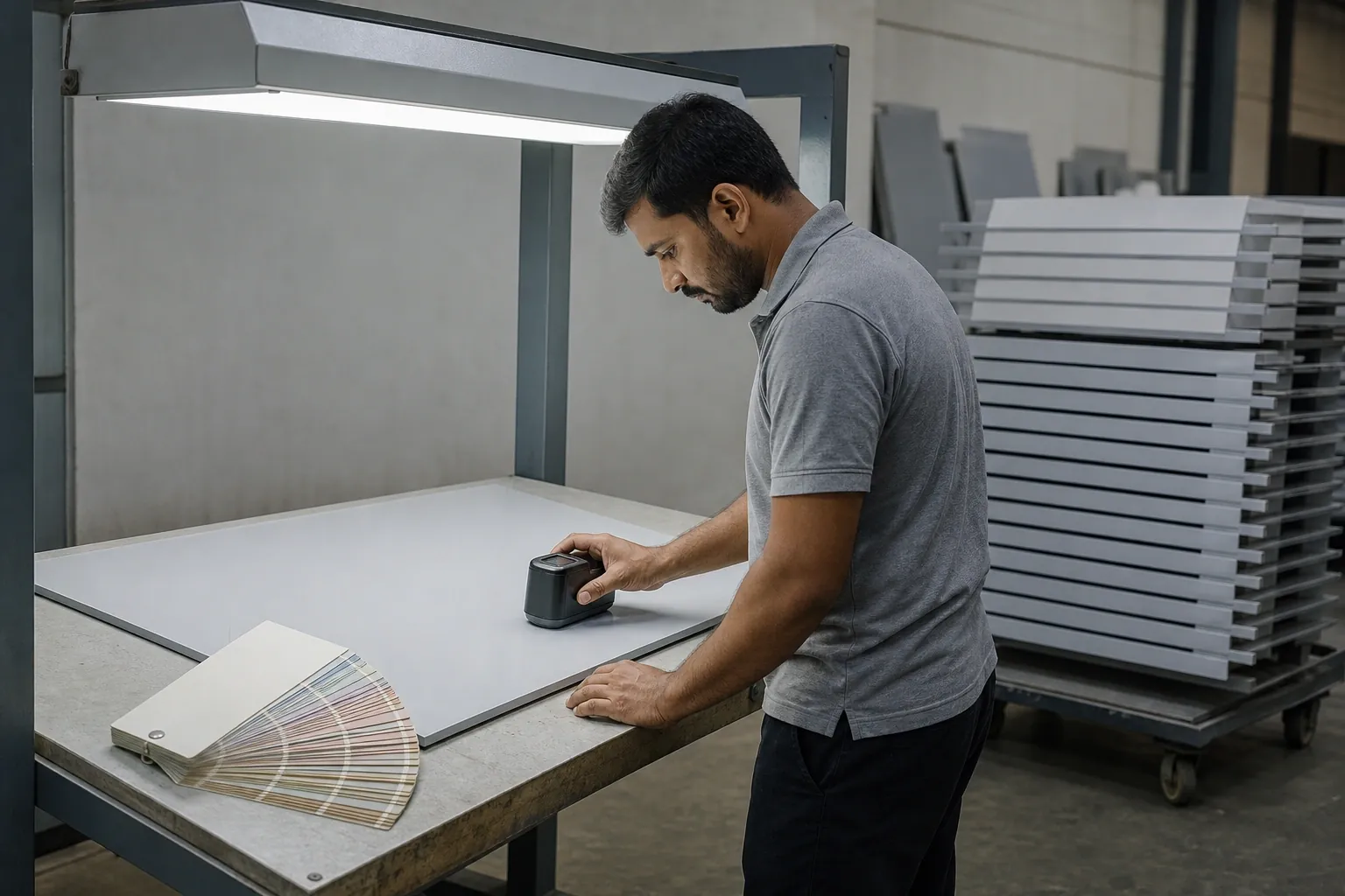 ACP panels and acrylic letters on a fabrication floor