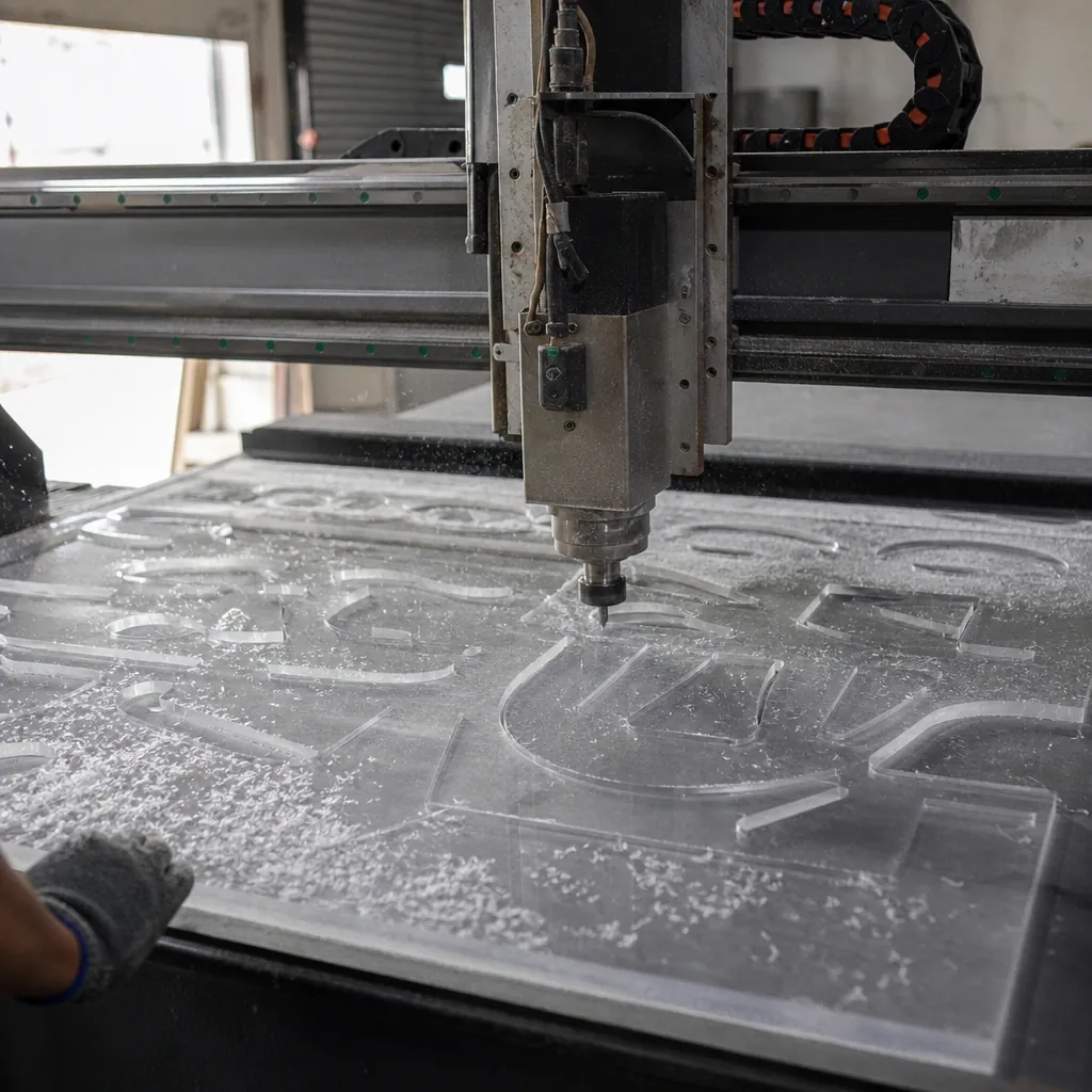 Signage elements being fabricated on the Mumbai production floor