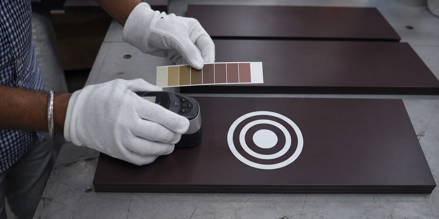 Identical retail fascia signs from several store locations shown side by side for colour and finish comparison