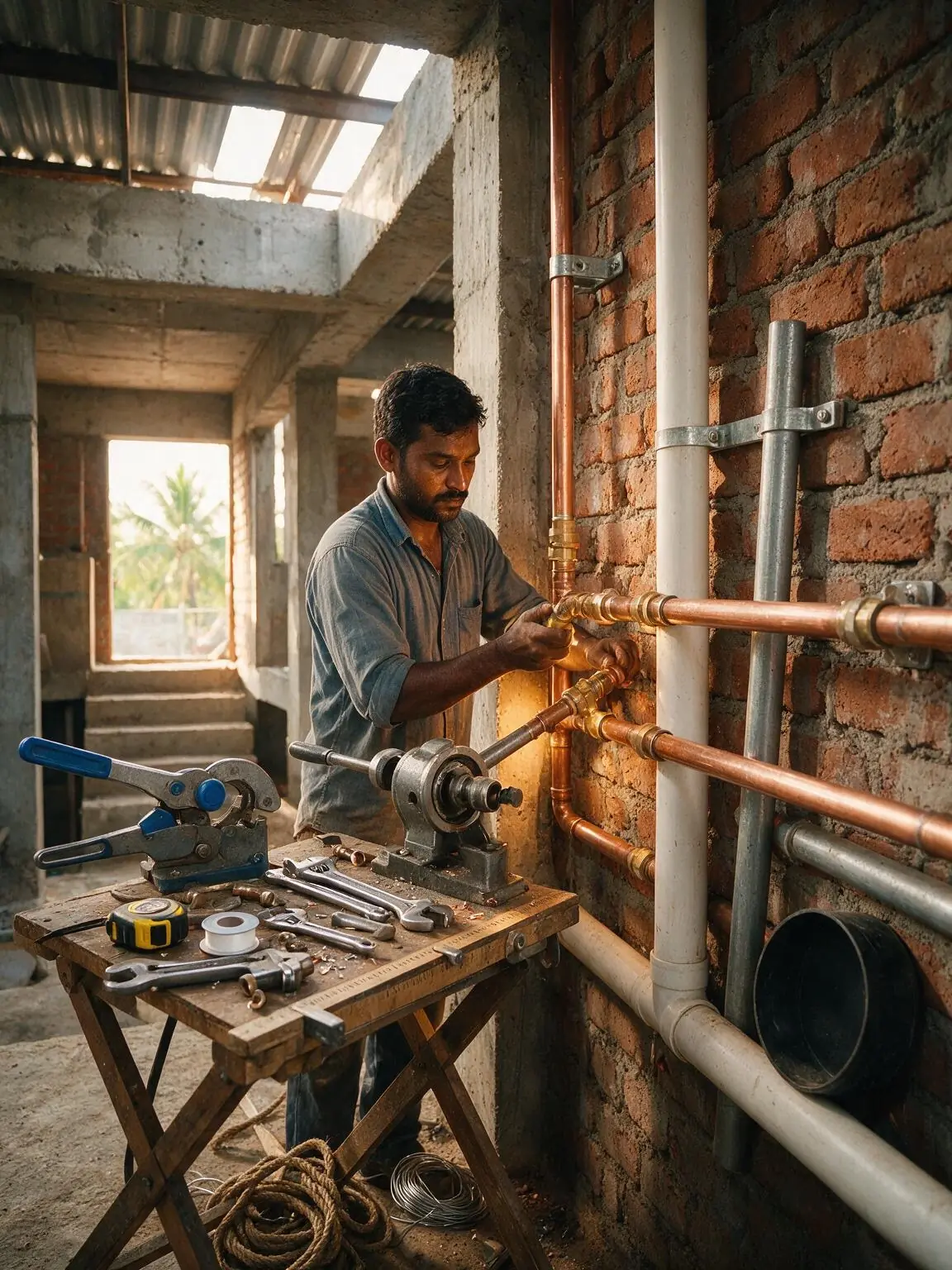 Plumbing Works in progress, executed by the IBS in-house site team