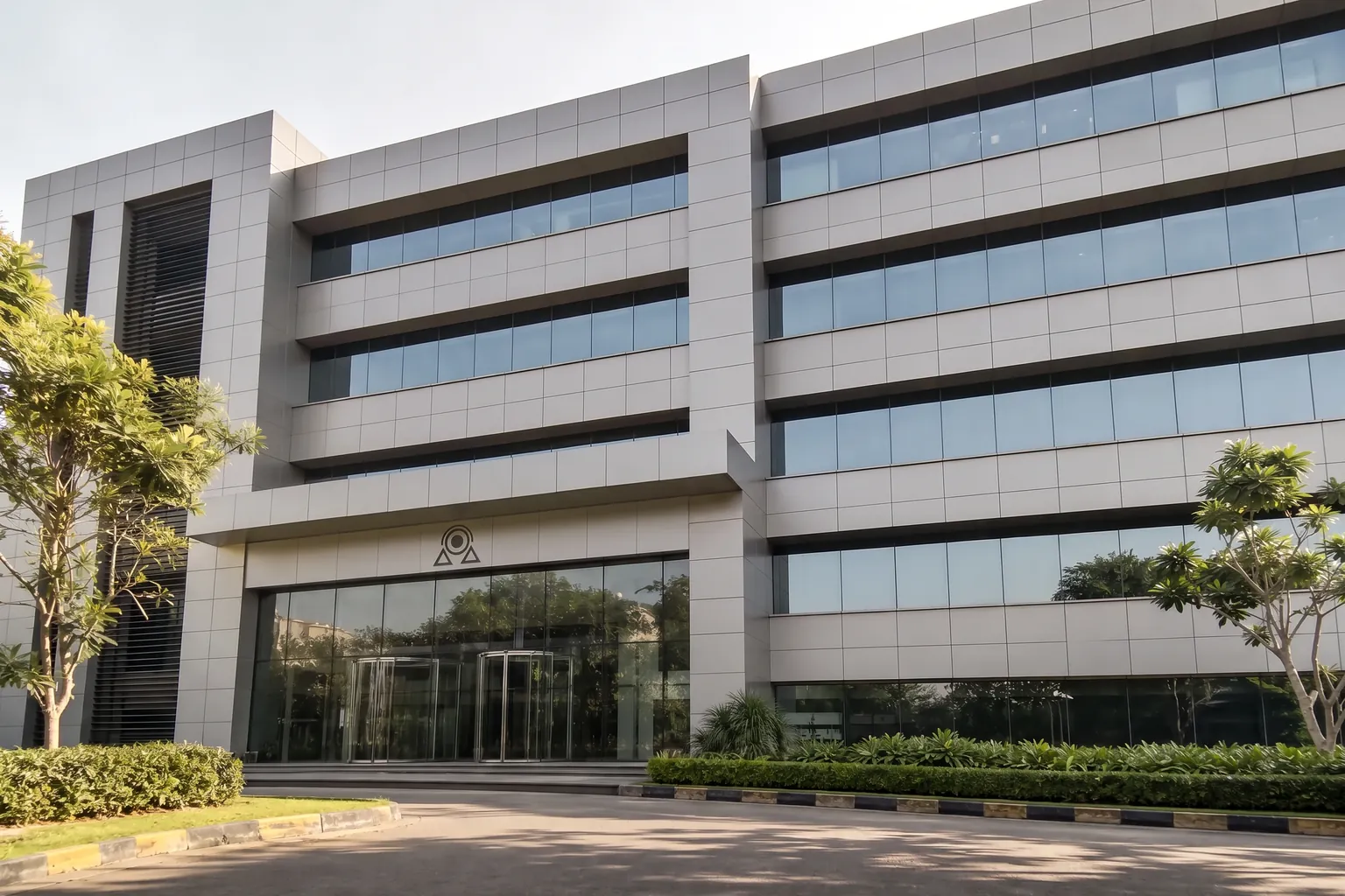Completed acp cladding & architectural signage installed at a commercial site in India