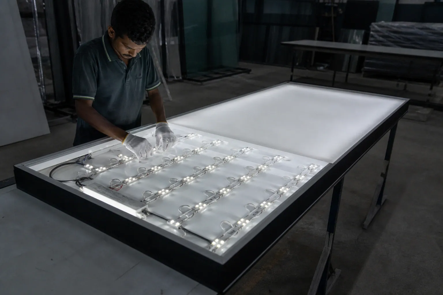Finished backlit signage checked at the IBS facility before dispatch