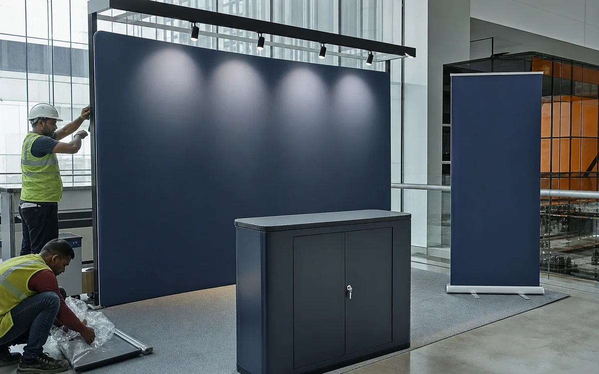 Finished exhibition stalls checked at the IBS facility before dispatch