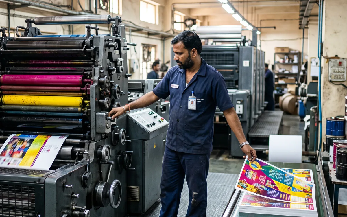 CMYK offset printing press in operation