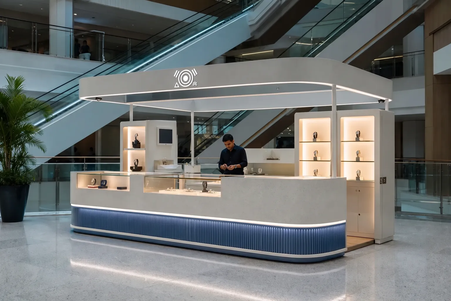 Completed kiosk building & branding installed at a commercial site in India