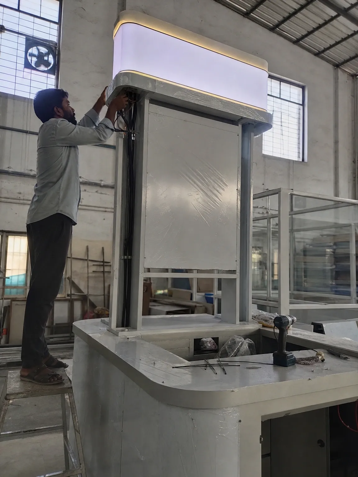 Kiosk Building & Branding being assembled at the IBS manufacturing facility in Mumbai