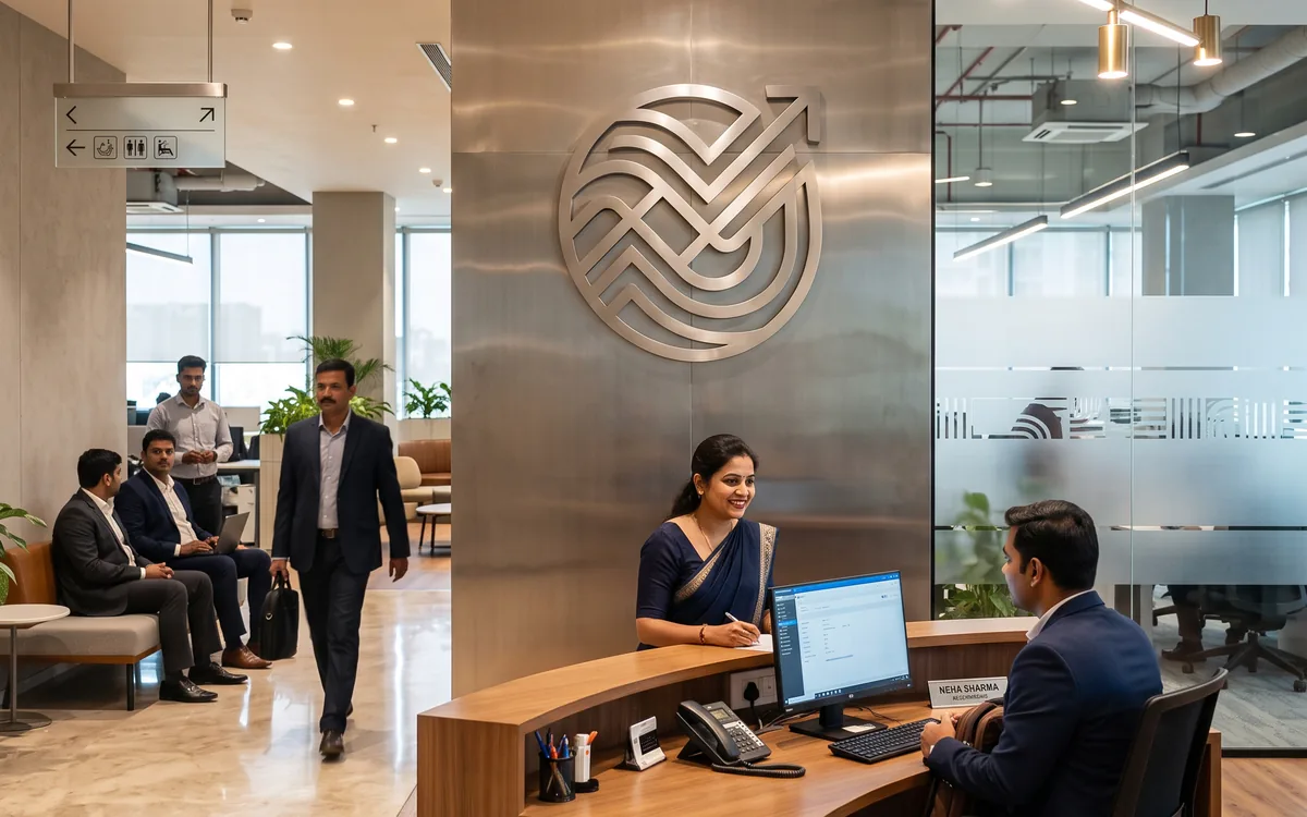 Corporate office reception with a dimensional feature logo wall