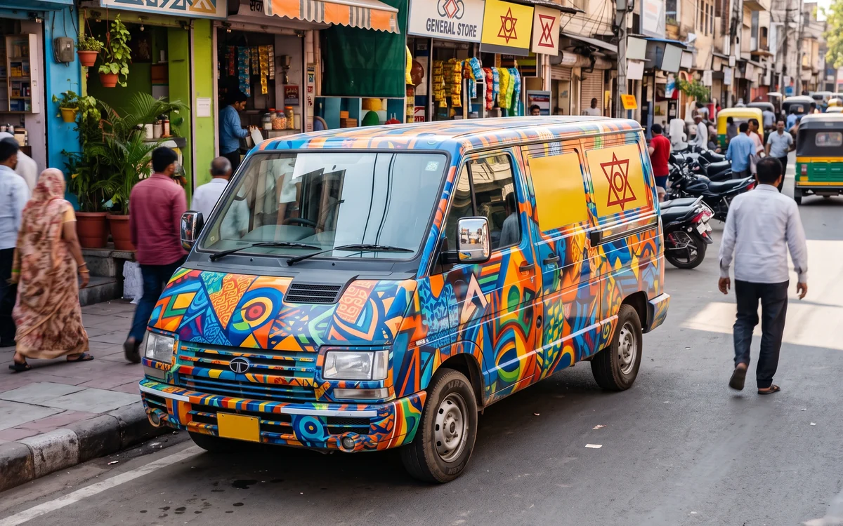 Commercial van fully wrapped in printed vinyl graphic livery